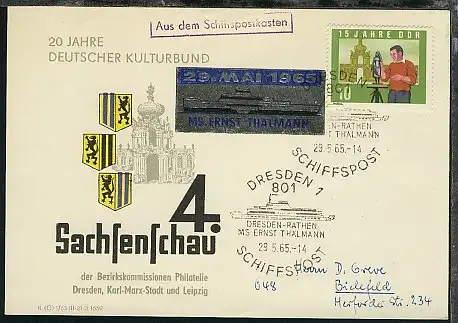 DRESDEN 1 SP DRESDEN-RATHEN MS ERNST THÄLMANN 29.5.65 + R1 