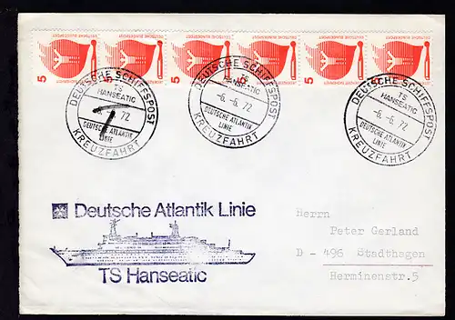 DEUTSCHE SCHIFFSPOST TS HANSEATIC DEUTSCHE ATLANTIK LINIE KREUZFAHRT 6.6.72+ 