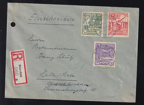 Wiederaufbau auf R-Brief ab Bitterfeld 20.2.46 nach Falle/Saale, 