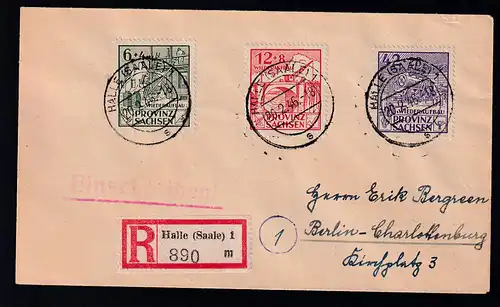 Wiederaufbau auf R-Brief ab Halle /Saale) 20.2.46 nach Berlin-Charlottenburg