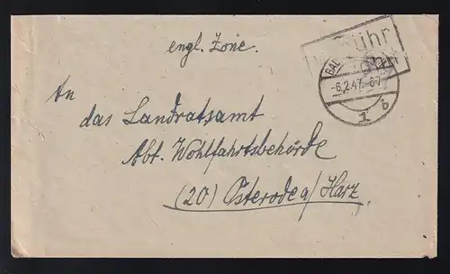 BAD KREUZNACH 1 b 6.2.47 + R1 Gebühr bezahlt auf Brief