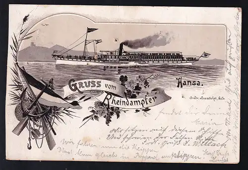 Gruss vom Rheindampfer "Hansa", Karte Nadellöcher
