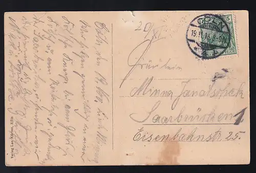 Cöln a. Rh. Rheinpartie am Bollwerk, Karte kl. Einriss und min. Eckbug