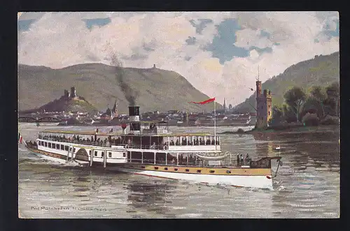 Salondampfer vor Bingen, Künstlerkarte Paul Pützhofen