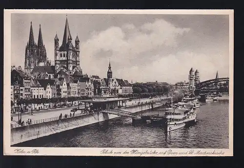 Köln a. Rh. Blick von der Hängebtücke auf Dom und St. Martinskirche