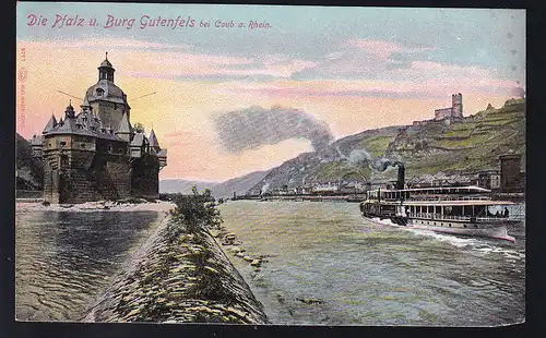 Die Pfalz u. Burg Gutenfels bei Caub a. Rhein, Karte rs Leimrst