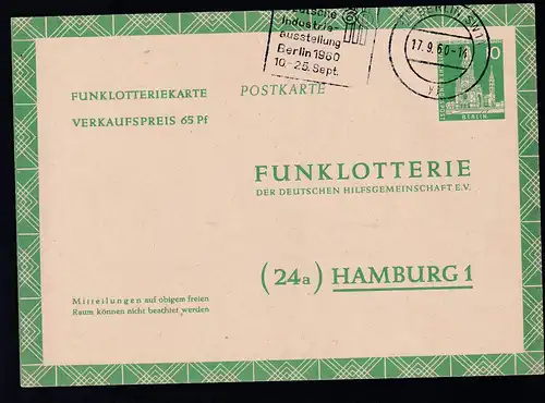 Funklotterie-Postkarte Berliner Bauten II 10 Pfg. ab Berlin SW 1 17.9.60