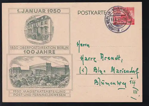100 Jahre Oberpostdirektion Berlin 8 Pfg. ab Berlin-Charlottenburg 12.1.50 nach Berlin-Mariendorf, 