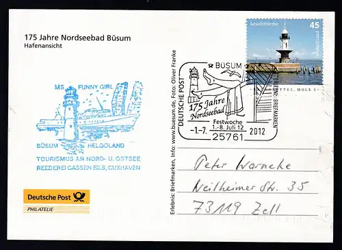 BÜSUM 25761 DEUTSCHE POST ERLEBNIS BRIEFMARKEN 175 Jahre Nordseebad Festwoche 1.-8. Juli 12