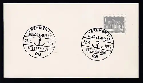 BREMEN 1 28 JUNGSAMMLER STELLEN AUS 21.5.1962 auf Stempelblatt