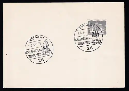 BREMEN 1 28 BRIEFMARKEN TAUSCHTAG 1.3.64 auf Stempelblatt