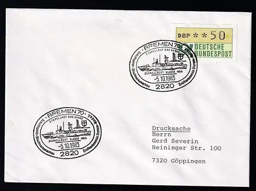BREMEN 70 2820 Schiffspost-Briefmarkenschau Briefmarkenverein Bremen-Nord e.V.  STAPELLAUF 