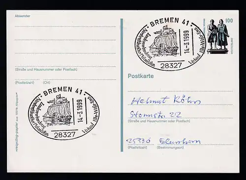 BREMEN 41 28327 Landesverbandstag Nordwestdeutscher Philatelisten Verband Elbe-Weser-Ems 