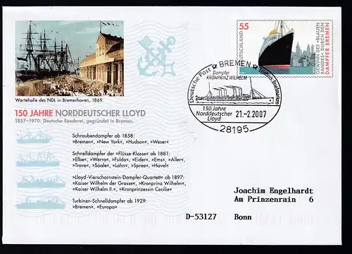 BREMEN 28195 Deutsche Postv Erlebnis Briefmarken Dampfer KRONPRINZ WILHELM 150 Jahre Norddeutscher Lloyd