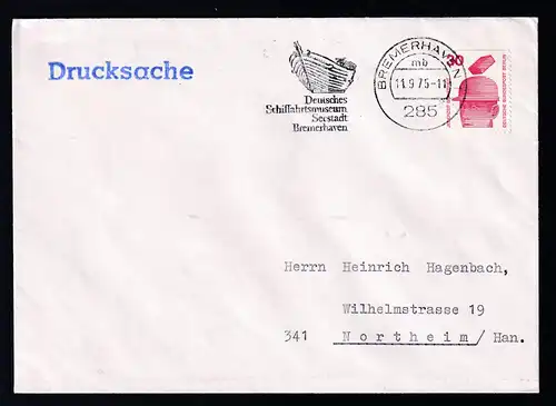 BREMERHAVEN 1 285 mb 11.9.75 Deutsches Schiffahrtsmuseum Seestadt Bremerhaven auf Brief