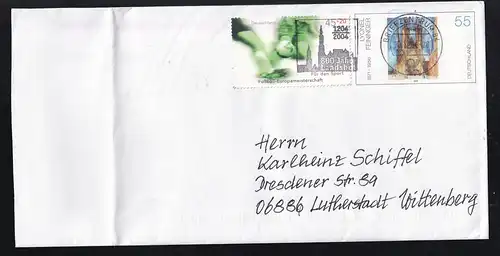 Sporthilfe 2004 45+20 C. als Zusatzfrankatur auf Ganzsache (Langformat), 