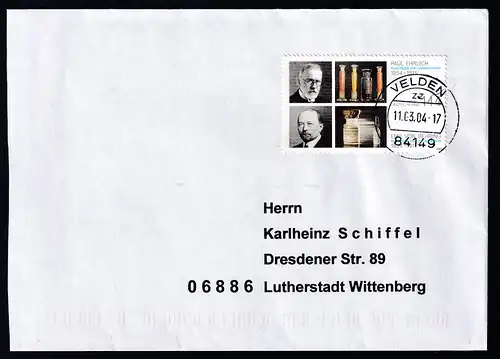 150. Geburtdtag von Paul Ehrlich und Emil von Begring auf Brief