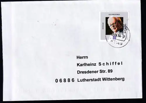 100. Geburtstag von Kurt Georg Kiesinger auf Brief