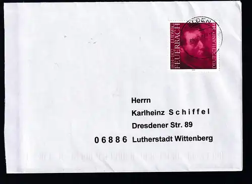 200. Geburtstag von Ludwig Feuerbach auf Brief