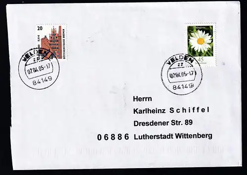 Blumen 45 C. + Zusatzfrankatur auf Brief