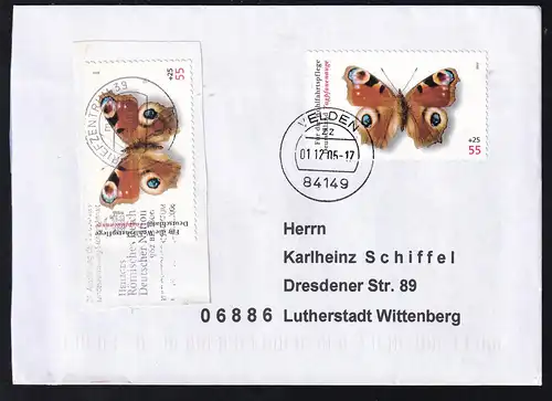 Wohlfahrt 2005-Einheimische Schmetterlinge 55+25 C.auf Brief und Briefstück