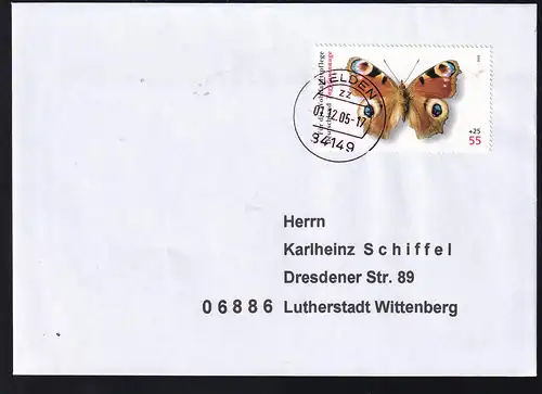 Wohlfahrt 2005-Einheimische Schmetterlinge 55+25 C.auf Brief 