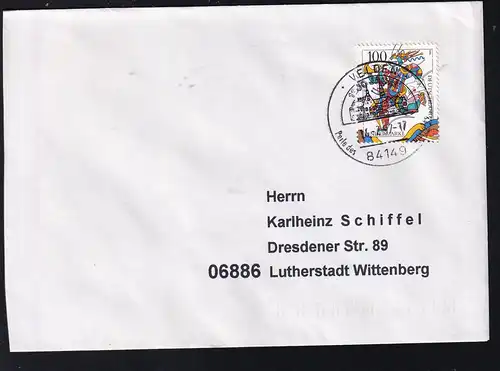 Für uns Kinder 1996 Blockmarke auf Brief
