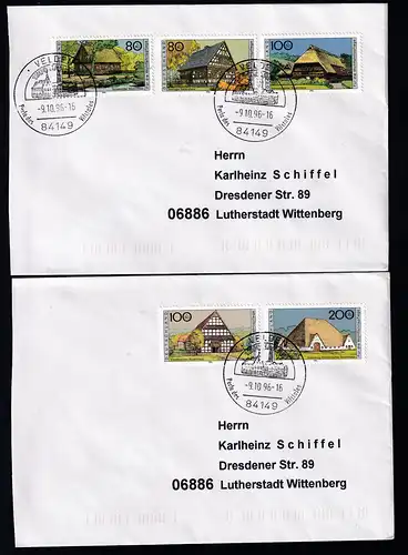Wohlfahrt 1996-Bauernhäuser in Deutschland auf 2 Briefen