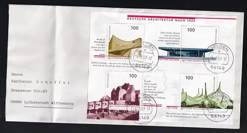 Deutsche Architektur nach 1945, Block auf Brief, Brief (Langformat) senkr. Bug