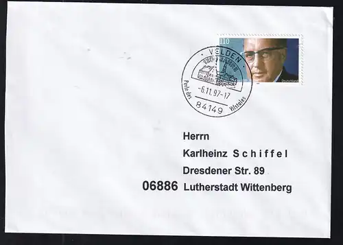 100. Geburtstag von Thomas Dehler auf Brief