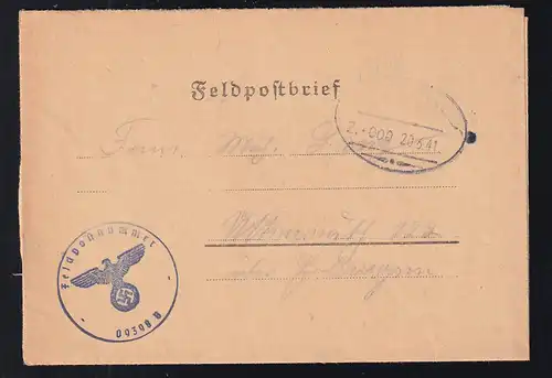 Z. 00020.6.41 (aptierter Bahnpoststempel) + Feldpoststempel auf Feldpostbrief