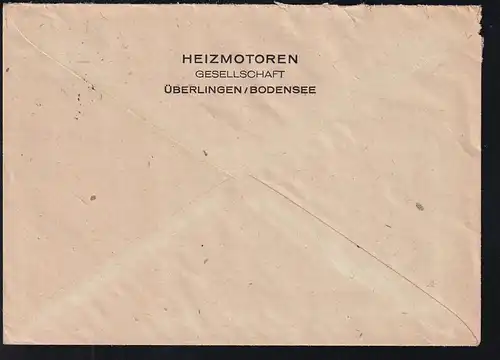 Freimarken 20 Pfg. auf Fensterbrief der Heizmotoren Gesellschaft Überlingen/Bodensee 
