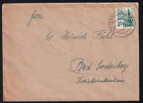 Freimarken 24 Pfg. auf Brief ab Donaueschingen 27.8.48 nach Bad Godesberg