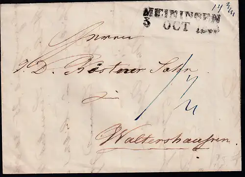 L2 MEININGEN 3 OCT 1844 auf Brief nach Waltershausen