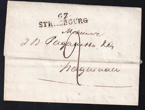 1822 L2 67 STRASBOURG auf Brief nach Haguenau