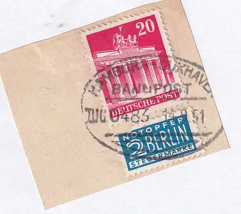 HAMBURG-CUXHAVEN BAHNPOST ZUG 0483 14.9.51auf Briefstück
