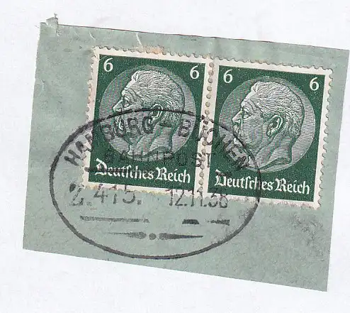 HAMBURG-BÜCHEN BAHNPOST Z. 415 12.11.38 auf Briefstück