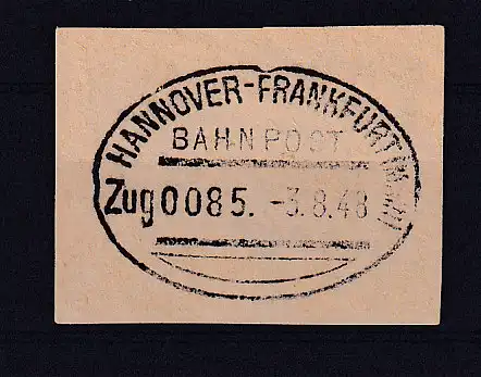 HANNOVER-FRANKFURT (MAIN) BAHNPOST Zug 0085 3.8.48 auf Briefstück