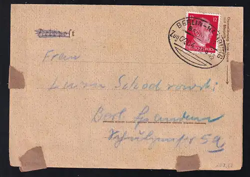 BERLIN-HAMBURG BAHNPOST Zug 0204 13.9.43 auf Brief