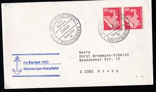 DEUTSCHE SCHIFFSPOST MS Europa Hapag-Lloysd AG KREUZFAHRTEN 29.06.83 + Cachet 