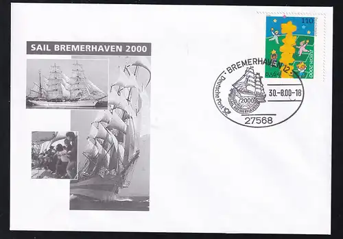 BREMERHAVEN 12 2768 Deutsche Post SAIL BREMERHAVEN 2000 30.8.00 auf Sonderumschlag 