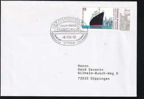 BREMERHAVEN 2768 Deutsche Pos Erlebnis Briefmarken Gewinn des Blauen Bandes vor 75 Jahren