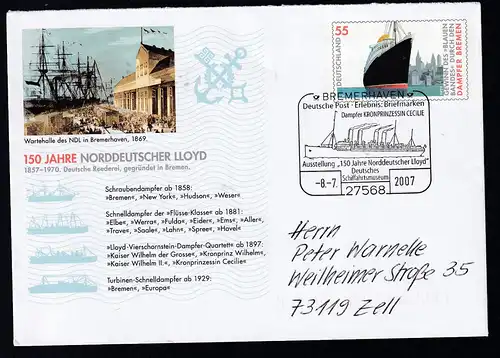 BREMERHAVEN 27568 Deutsche Post Erlebnis Briefmarken Dampfer KRONPRINZESSIN CECILIE 