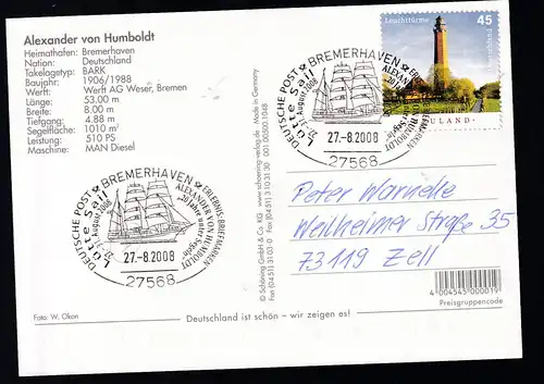 BREMERHAVEN 27568 DEUTSCHE POST ERLEBNIS BRIEFMARKEN Lütte Sail 27.-31.August 2008 
