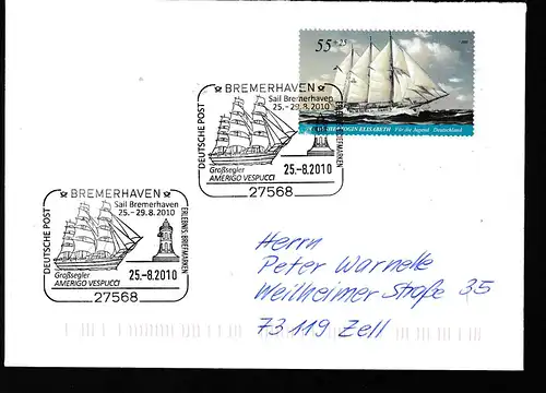 BREMERHAVEN 27568 DEUTSCHE POST ERLEBNIS BRIEFMARKEN Sail Bremerhaven 25.-29.8.2010 
