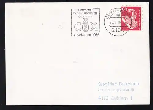 CUXHAVEN 1 2190 ng 26.5.86 Deutscher Seeschiffahrtstag Cuxhaven '86 CUX 30. Mai-1.Juni 1986 