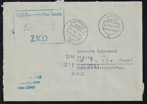 R4 VEB-Binnenhäfen Sale 402 AKEN Betriebsstelle Aken ZKD auf Brief, 