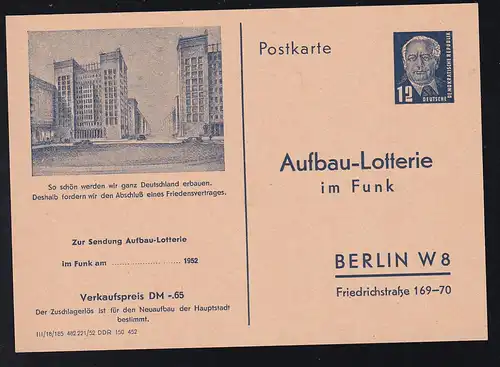 Wilhem Pieck 12 Pfg. Funklotterie-Postkarte
