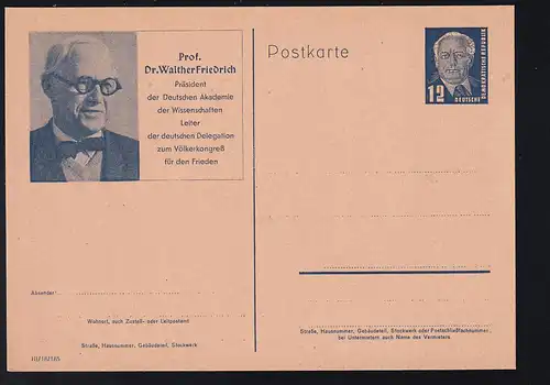 Wilhem Pieck 12 Pfg. mit Bild Prof. Walther Friedrich