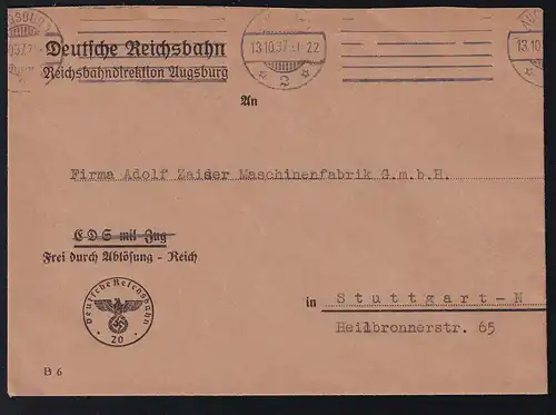 Dienstbrief der Deutschen Reichsbahn Reichsbahndirektion Augsburg
